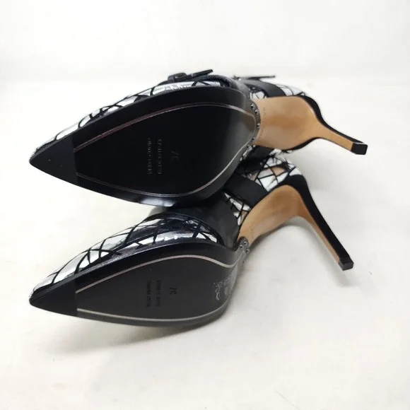 Balmain Paris Womens Boots Jackie Mosaic Silver Metallic Strappy Ankle Heel 37 7 - Picture 7 of 11